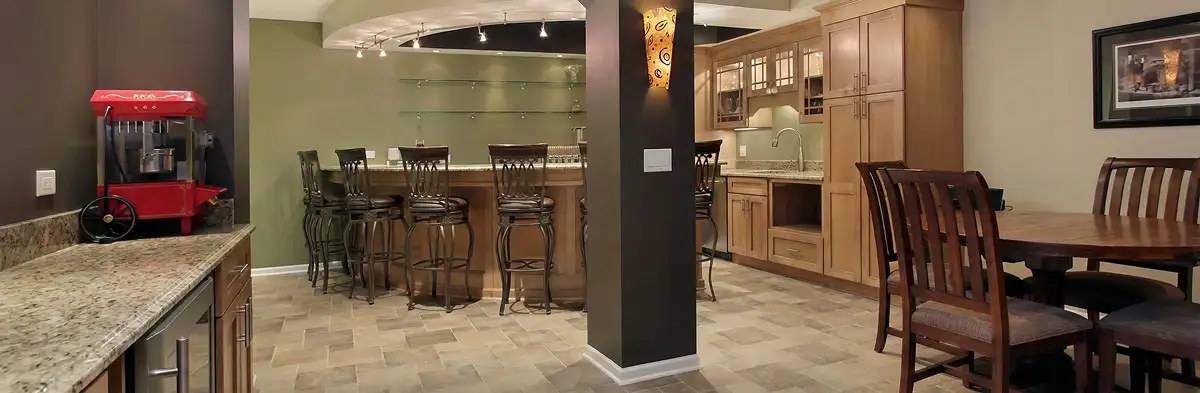 modern basement remodeling with custom finishes and open layout in a home in Erie, PA
