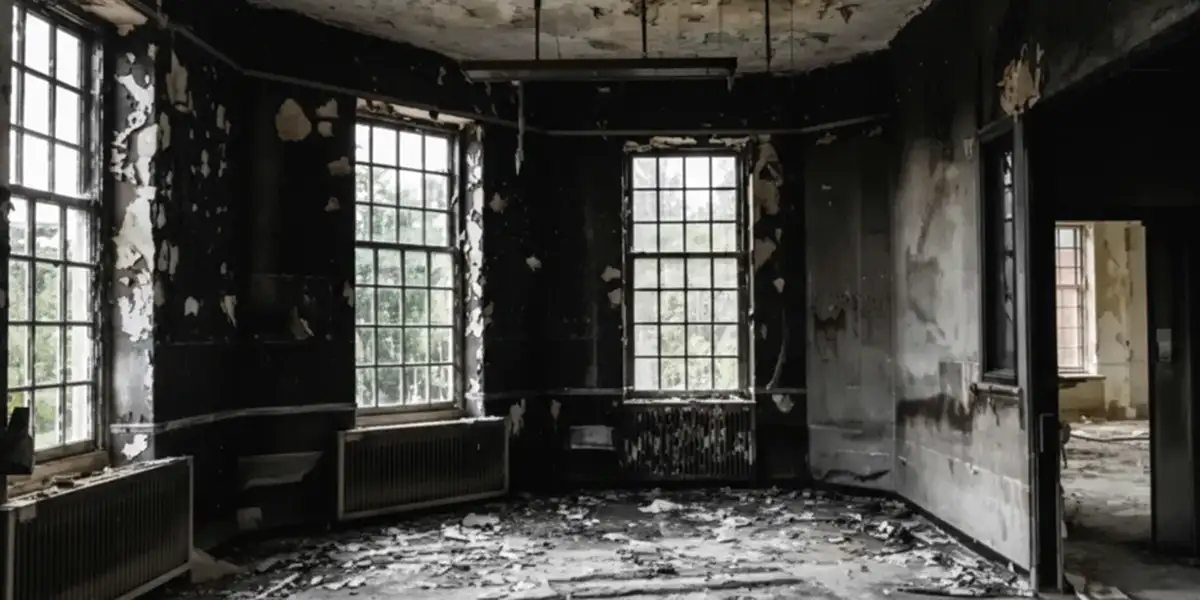 fire damage repair addressing severe interior damage and smoke residue inside a burned home in Erie, PA