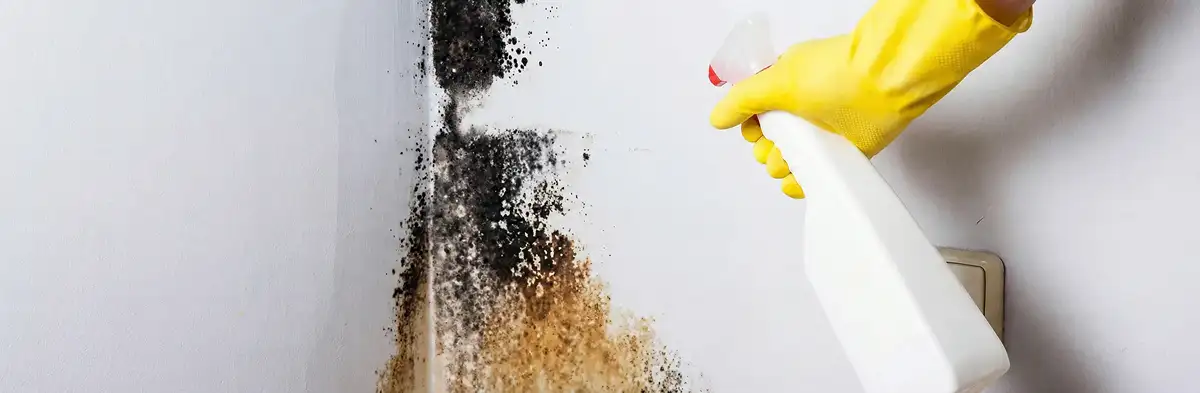visible mold growth on an interior wall being treated during mold removal service in Erie, PA