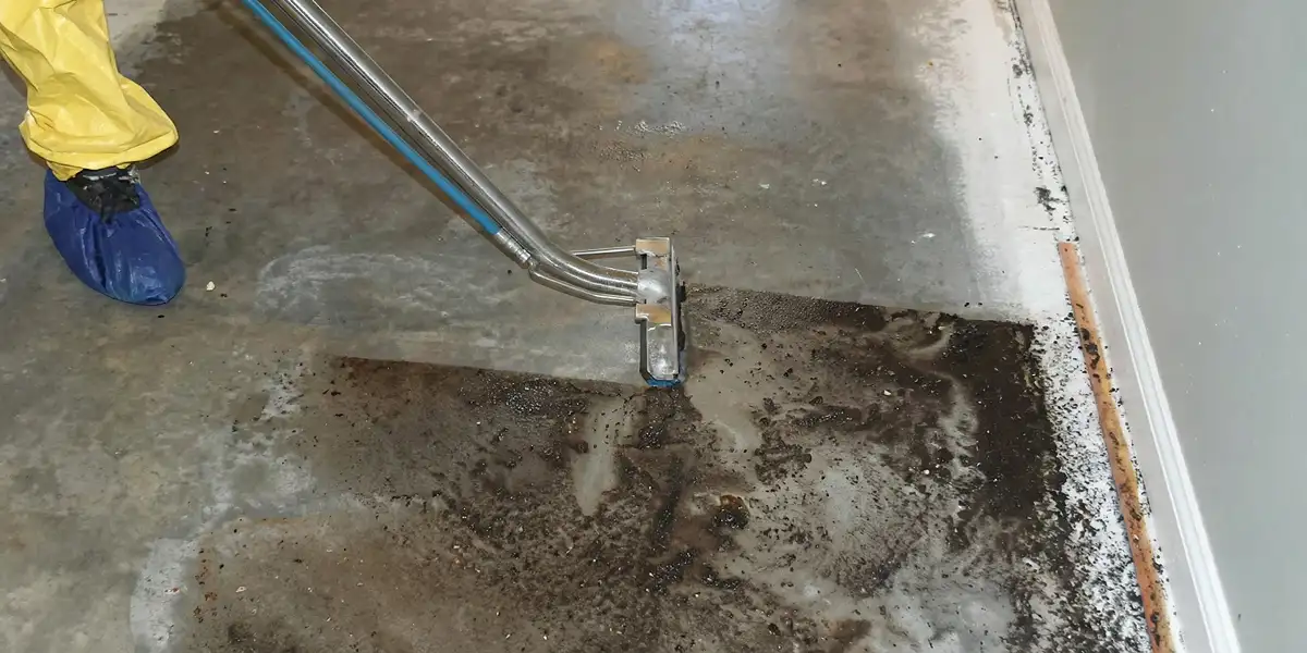 sewage removal technicians extracting contaminated wastewater from a residential floor in Erie, PA
