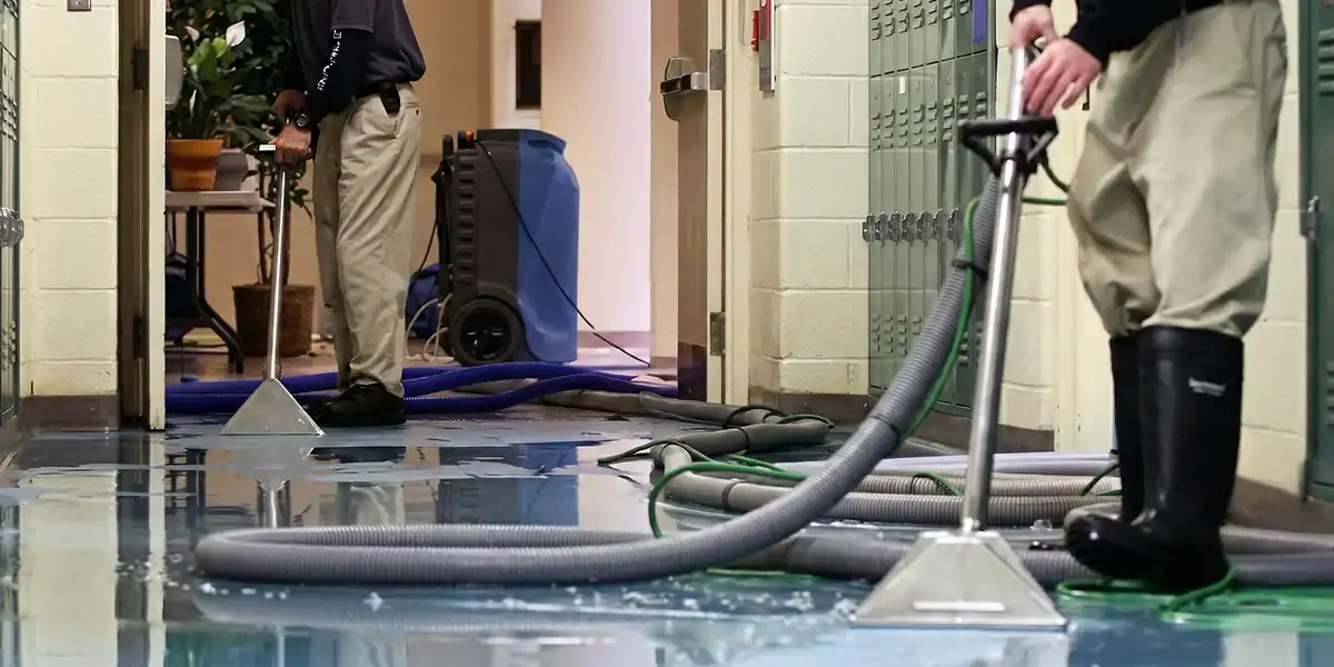 water damage restoration technicians performing professional water extraction inside a property in Erie, PA